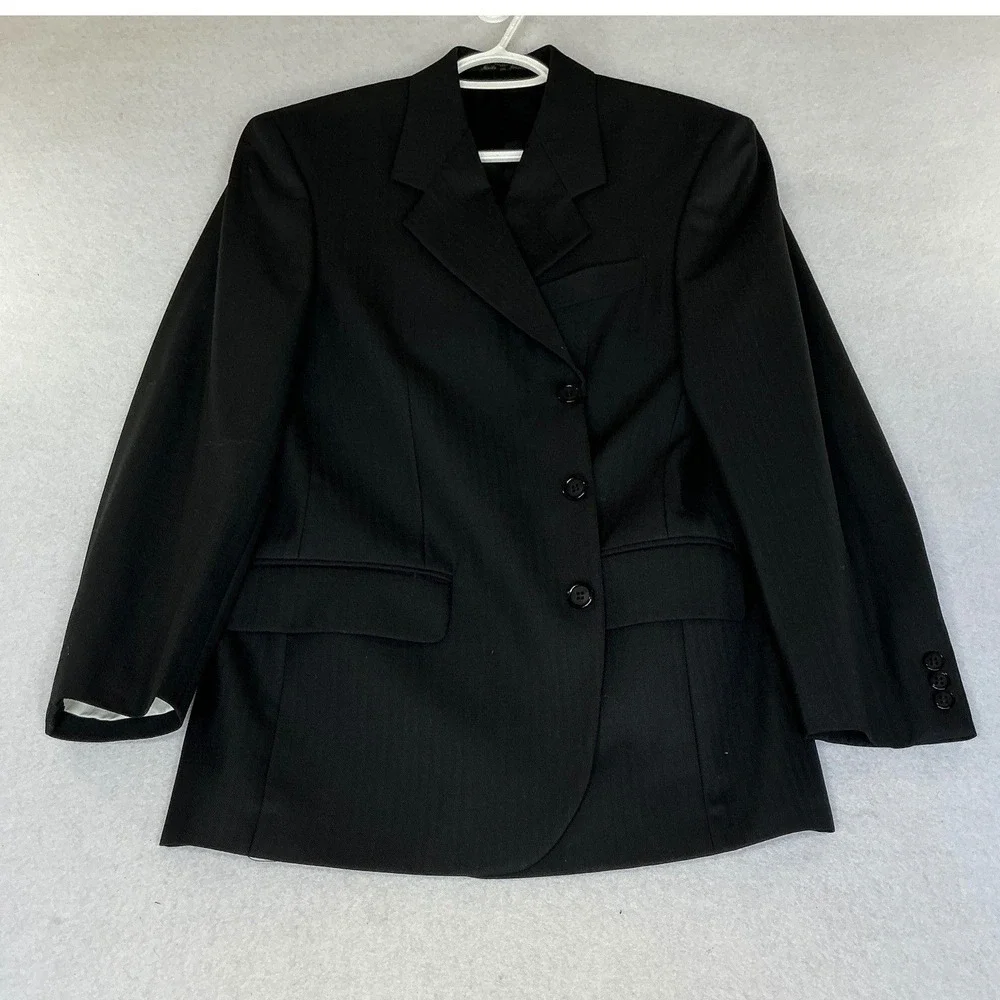 GIVO Blazer Jacket Mens 48 Black Herringbone Wool Blend 3-Button Suit Coat NEW